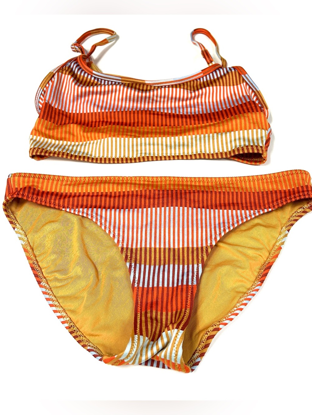 Aerie Women’s Size Medium 2 Piece Bikini Set Striped Unlined Orange Blue No Wire